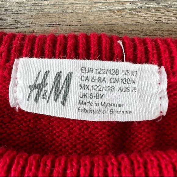 H&M Textured Knit Sweater 6X/7 Red White Polka Dots Puff Sleeves GUC - Picture 4 of 4